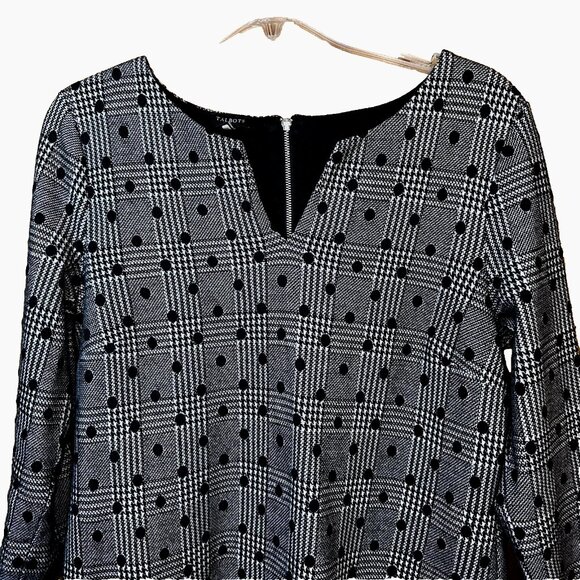 Talbots Gray Houndstooth Polka Dot Blouse Zip Back Timeless Workwear Top Size M - Picture 4 of 7